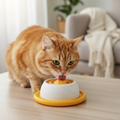 Chat qui lèche le bol silicone blanc et jaune - Museau Club