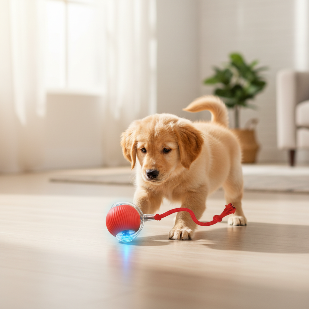 Chien qui joue avec la balle interactive